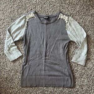 Gray Sweater with Pearl Embellishment